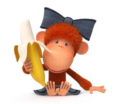 The little monkey with banana Stock Illustration