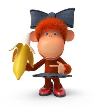 The little monkey with banana Stock Illustration