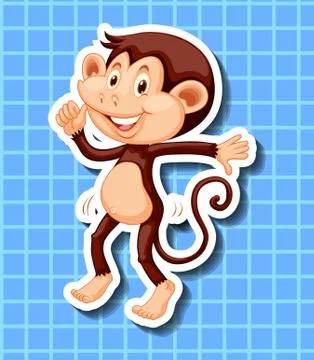 Little monkey dancing on blue background Illustrazione stock