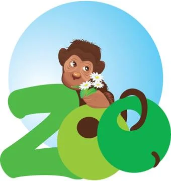Little monkey with flowers in its hand (zoo symbol) Stock Illustration