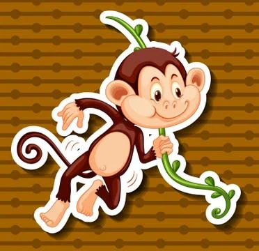 Little monkey hanging on the vine Stock Illustration
