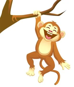 A little monkey playing on a tree Stock Illustration