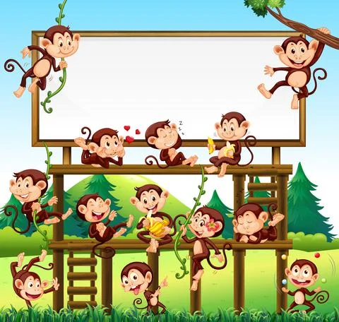Little monkeys on park background Stock-Illustration