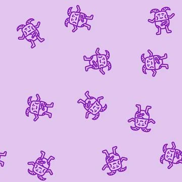 Little monster cute line vector seamless pattern Stock Illustration