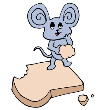Little mouse is eating white bread Illustrazione stock