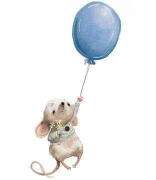 Little mouse fly with balloon. Stock Illustration