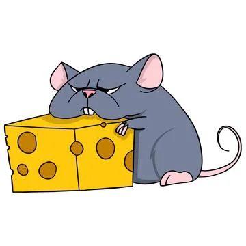 A little mouse with a greedy face was enjoying a piece of delicious cheese Stock Illustration