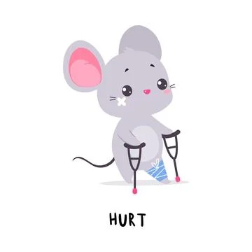 Little Mouse Hurt Leg Demonstrating English Verbs for Educational Activity Stock Illustration