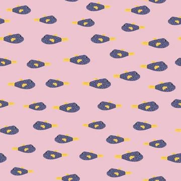 Little navy blue fish elements seamless doodle pattern. Pink background. Rand Illustrazione stock