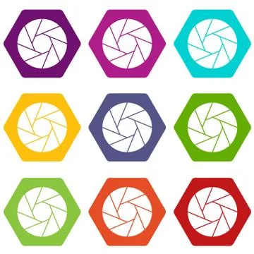 Little objective icon set color hexahedron Stock Illustration