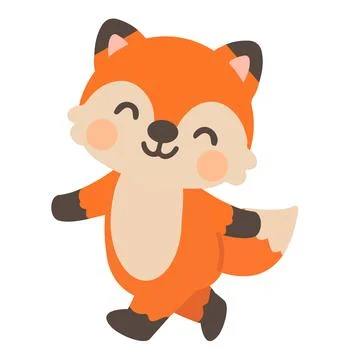 Little Orange Forest Fox Walking Pose Character Stock Illustration