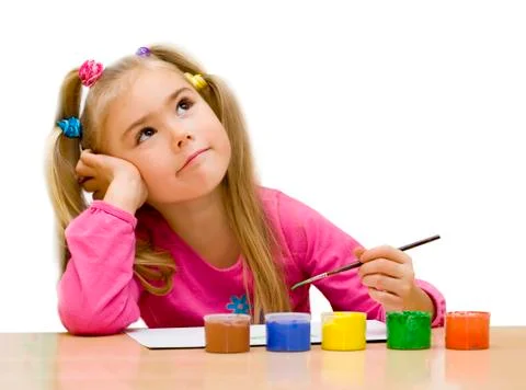 Little painter thinks Foto stock