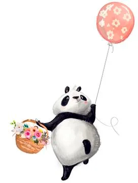 Little Panda with balloon Illustrazione stock