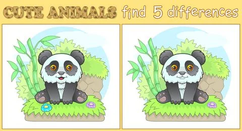 Little panda, find five differences illustration Stock Illustration