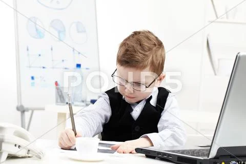 Little persistent office worker correcting documents Stock Photos