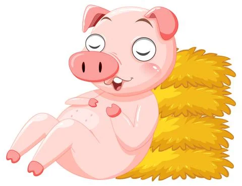 Little pig sleeping by haystack Stock Illustration