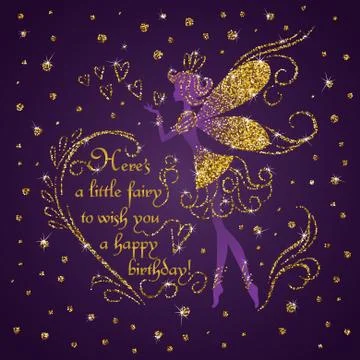 Little pixie with gold glittering wings and dress 스톡 일러스트