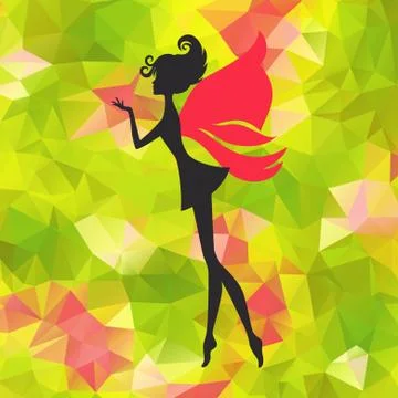 Little pixie with wings on triangle background Stock Illustration