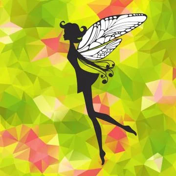 Little pixie with wings on triangle background Stock Illustration