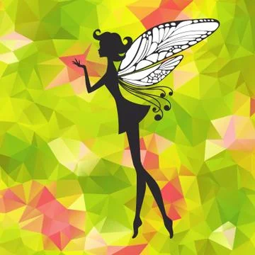 Little pixie with wings on triangle background Stock Illustration