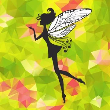 Little pixie with wings on triangle background Stock Illustration