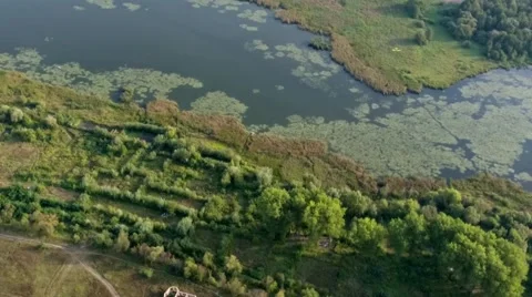 Little plain and river view from the sky Stock Footage 67673008