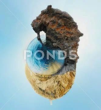 Little planet 360 degree sphere. Filfla island. Malta Stock Photos
