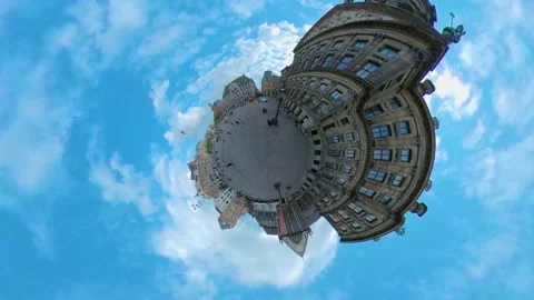 Little Planet format with a flock of pigeons in Amsterdam Stock Footage 164563644