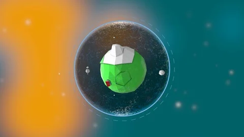 Little planet in low-poly style spinning inside its mini world over yellow-green Stock Footage 125648712