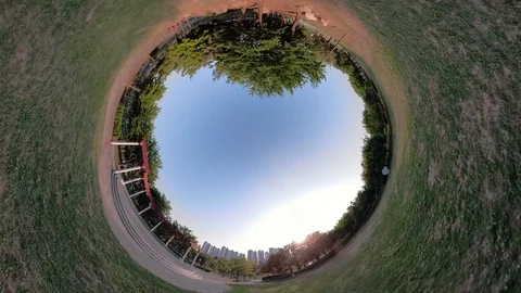 Little Planet View of Carbon-neutral forest in Ansan Hwarang Recreation Area Stock Footage 110771553