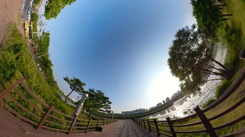 Little Planet View of Pathway in Ansan Hwarang Recreation Area Stock Footage 110771617