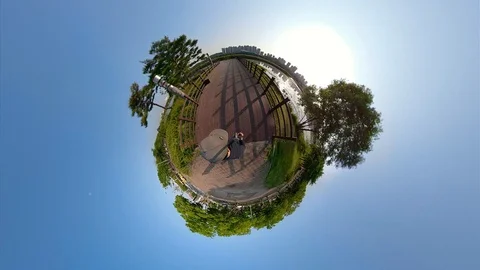 Little Planet View of Pathway in Ansan Hwarang Recreation Area Stock Footage 110771622