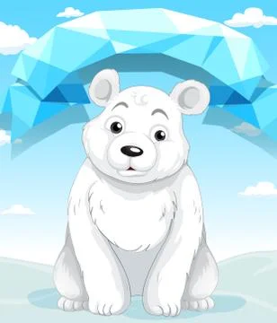 Little polar bear sitting on ice Stock Illustration