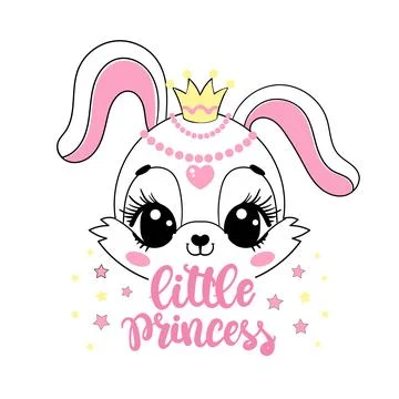 Little Princess. The muzzle of a rabbit in a crown. Vector Stock Illustration