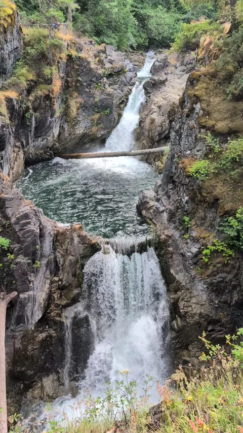  Little Qualicum Falls - Clear and cold blue water Waterfall   Video stock 328069078