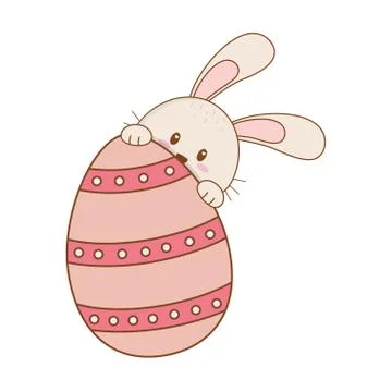 Little rabbit with egg painted easter character Illustrazione stock