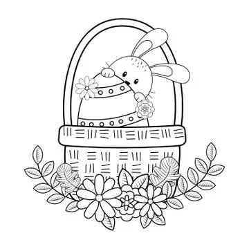Little rabbit with egg painted easter in basket Stock Illustration