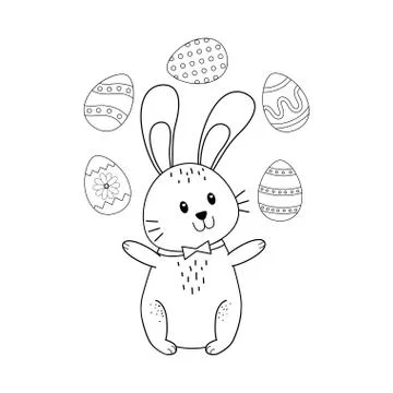 Little rabbit with eggs painted easter character Stock Illustration