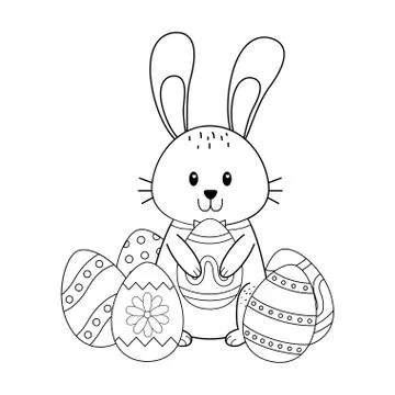 Little rabbit with eggs painted easter character Illustrazione stock
