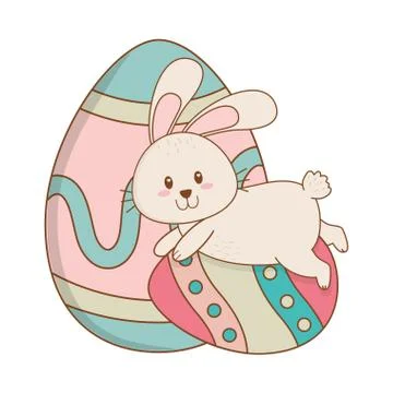 Little rabbit with eggs painted easter character Illustrazione stock