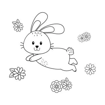 Little rabbit with flowers easter character Illustrazione stock