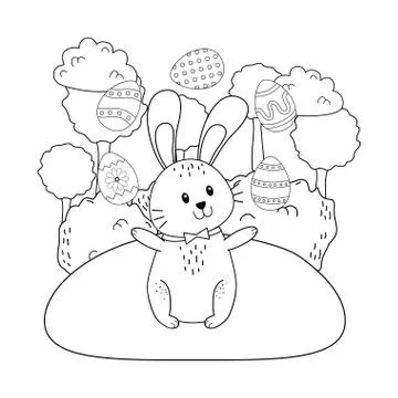 Little rabbit in the landscape easter character Illustrazione stock