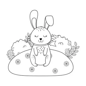 Little rabbit in the landscape easter character Stock Illustration