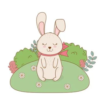 Little rabbit in the landscape easter character Stock Illustration