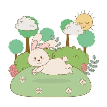 Little rabbit in the landscape easter character Illustrazione stock