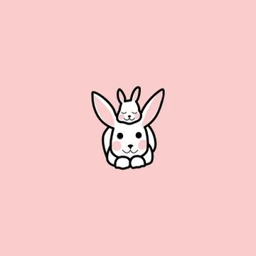 The little rabbit is lying on the head of the big rabbit. rabbit and his baby Stock Illustration