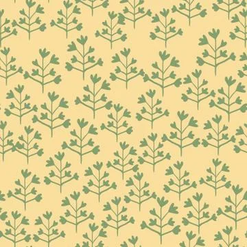 Little random flower elements seamless pattern. Green herbal elements on oran Stock Illustration