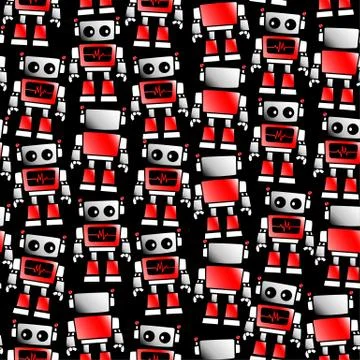 Little red and white robot seamless pattern Stock Illustration