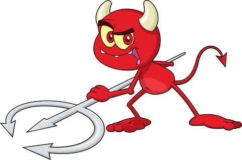 Little Red Devil Cartoon Character With Pitchfork Stock Illustration