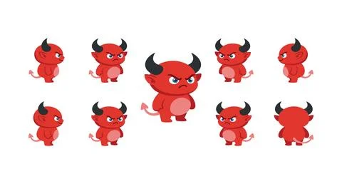 Little red devil monster character collection in various poses with cartoon.. Illustrazione stock